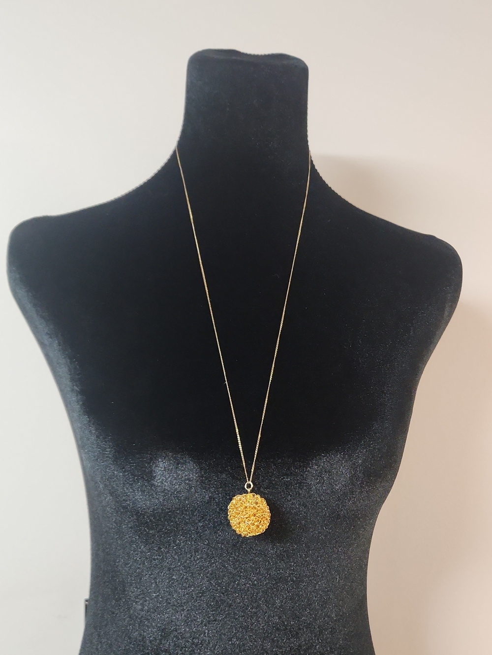 Gold Pendant Necklace with Textured Orb Charm - Women Jewelry